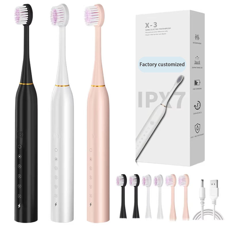 Premium Ultrasonic Electric Toothbrush - 6 Modes with 2 Heads & Type-C Rechargeable
