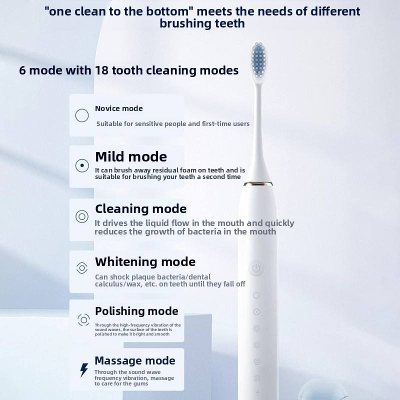 Premium Ultrasonic Electric Toothbrush - 6 Modes with 2 Heads & Type-C Rechargeable